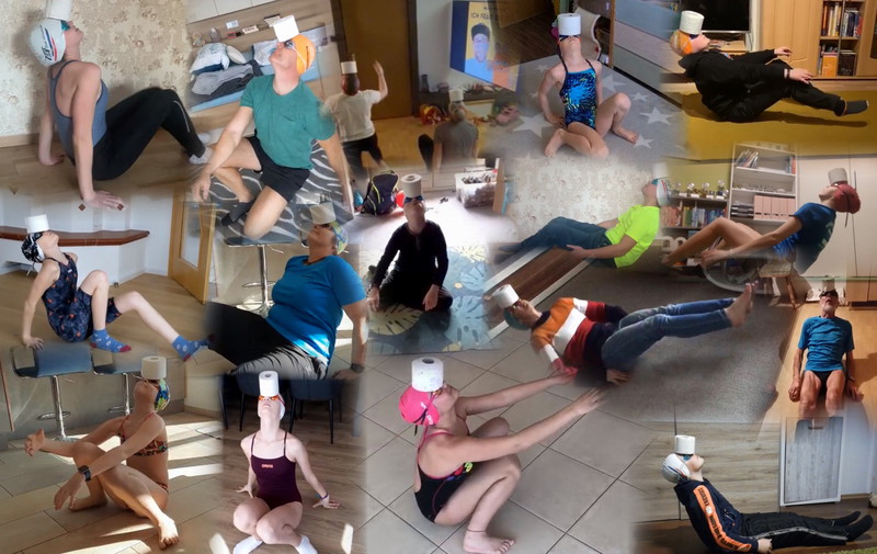 Challenge 2: Eine Klorolle auf der Stirn balancieren und aufstehen, dann wieder hinlegen